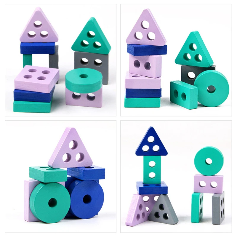 Baby Montessori Speelgoed Houten Bouwstenen Geometrische Vormen Cognitie Bijpassende Puzzel Sorteren Wiskunde Bakstenen Kinderen Educatief Speelgoed