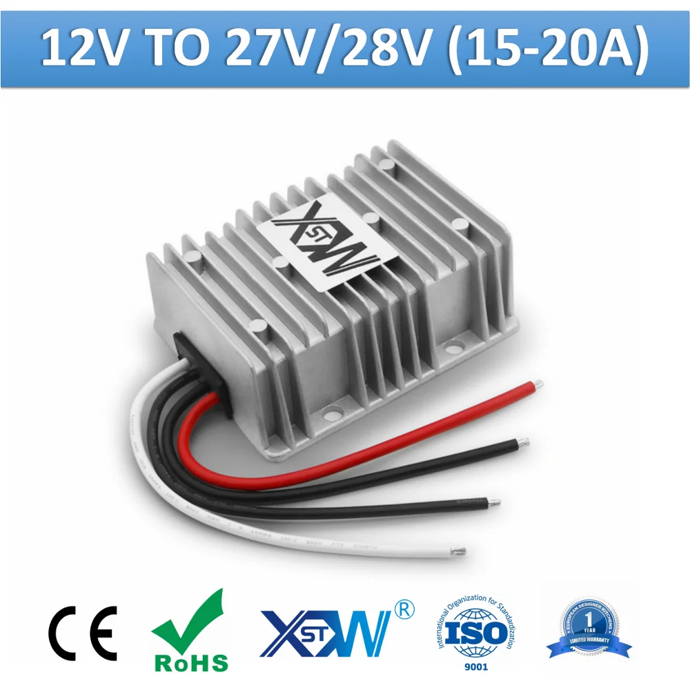 XWST DC to DC 12v to 27v 28v 15A 20A Step Up Boost Импульсный источник питания Алюминиевый корпус 27vdc 28vdc Регулятор напряжения