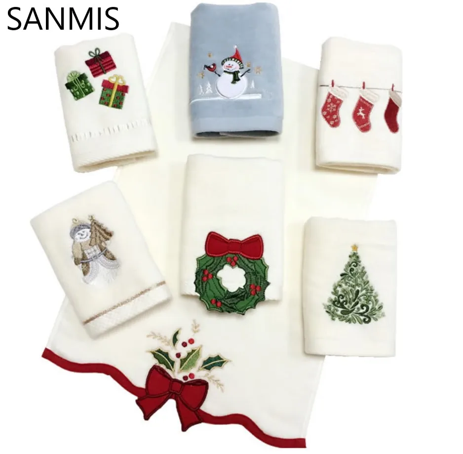 1/set,Christmas Tree Bathroom Towel,Embroidered Guest Hand Towels Cleaning Towel Water Absorption Washcloth for Xmas,38x60cm