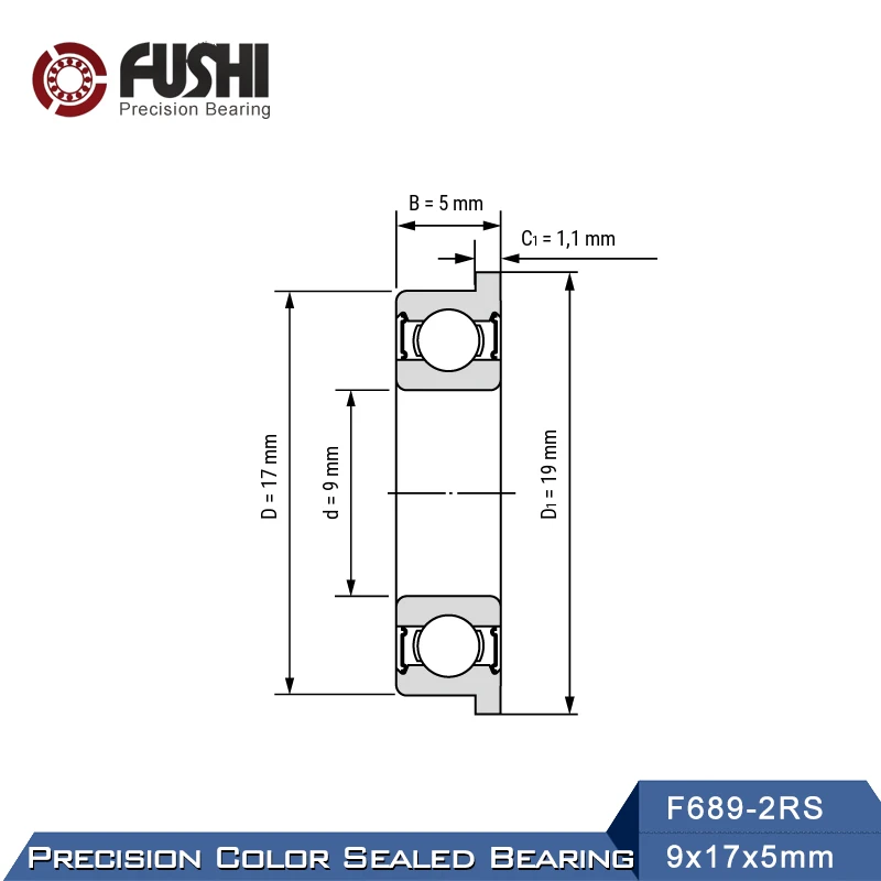 F689-2RS Bearing 9*17*5 mm 10PCS ABEC-1 Miniature Flanged F689RS Ball Bearings RF-1790DD F689 RS