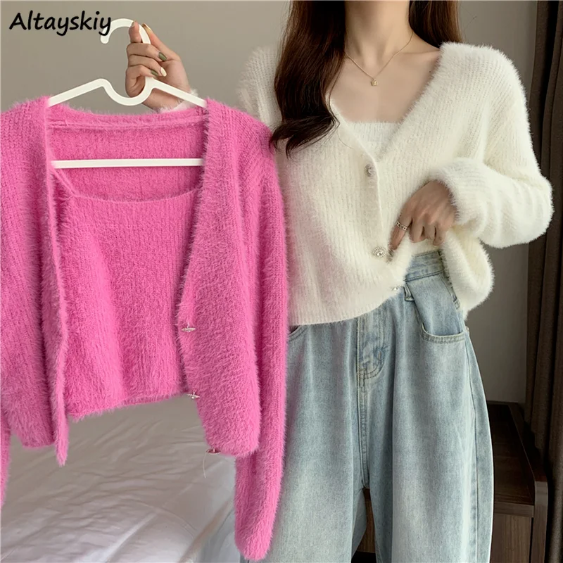 

Cardigans Women Slim Solid outerwear Students Lovely Girls Female Tender Elegant V-neck Single Breasted Ulzzang Chic Sweet New