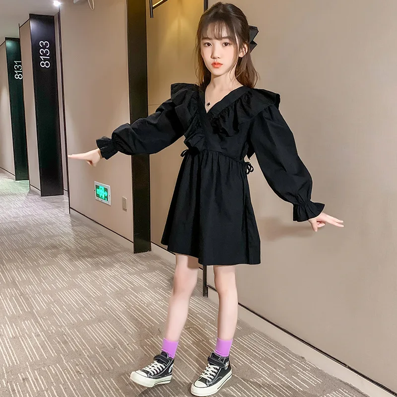 

Girls Christmas Dress Children Clothing Autumn 6-14 Years Old Autumn Fashion Girl Ruffled Collar Girls Dresses