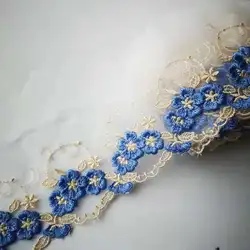 2Yards  8cm wide Pink Blue Gold Sapphire Flower Embroidered Lace Fabric Skin LaceTrim Ribbons DIY Sewing Handmade Materials