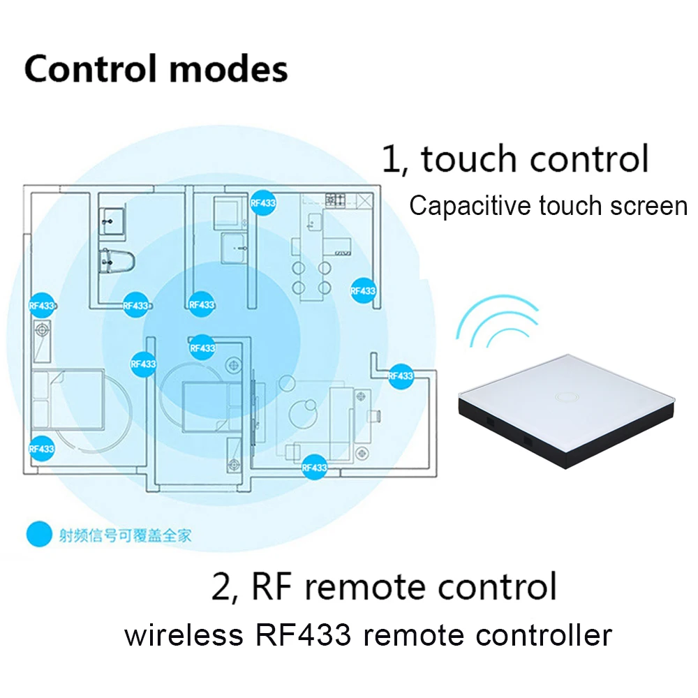 RF433 433MHz stick switch control wall touch panel sticky wireless RF remote controller transmitter module for wall RF433 switch