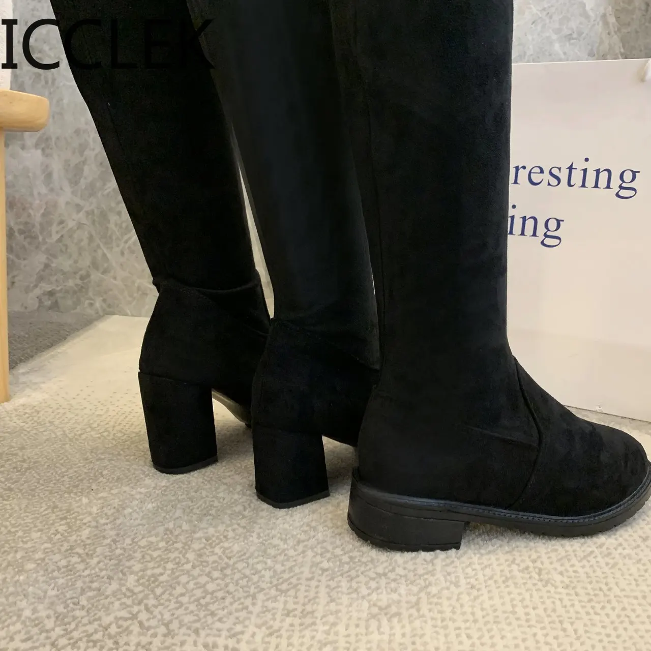 Size 35-41 Winter Over The Knee Boots Women Stretch Fabric Thigh High Sexy Woman Shoes Long Bota Feminina Zapatos De Mujer A006