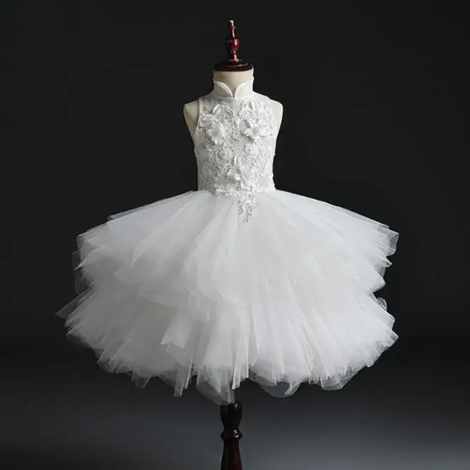 Glizt Long Trailing White Lace First Communion Dress Flower Tulle Ball Gown Girls Pageant Gown Flower Girl Dress for Weddings