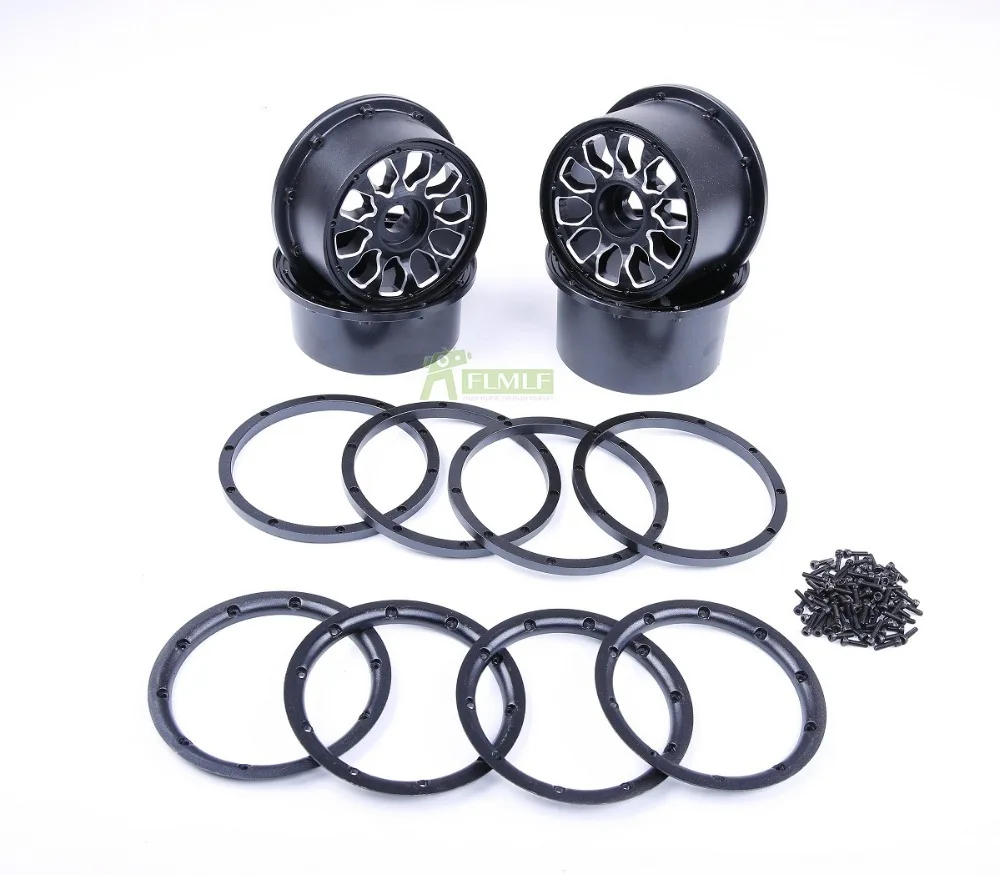 Lega di CNC Anteriore Posteriore Ruote Hub Kit con Beadlocks Anello Set Fit per 1/5 RICAMBI HPI ROFUN ROVAN KM BAJA 5B SS 5T Giocattoli di RC AUTO