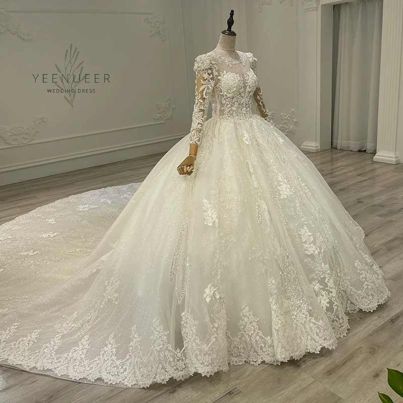 

Yeenueer O-Neck Wedding Dress Luxury Applique 2022 Saudi Arabia Bride Dresses