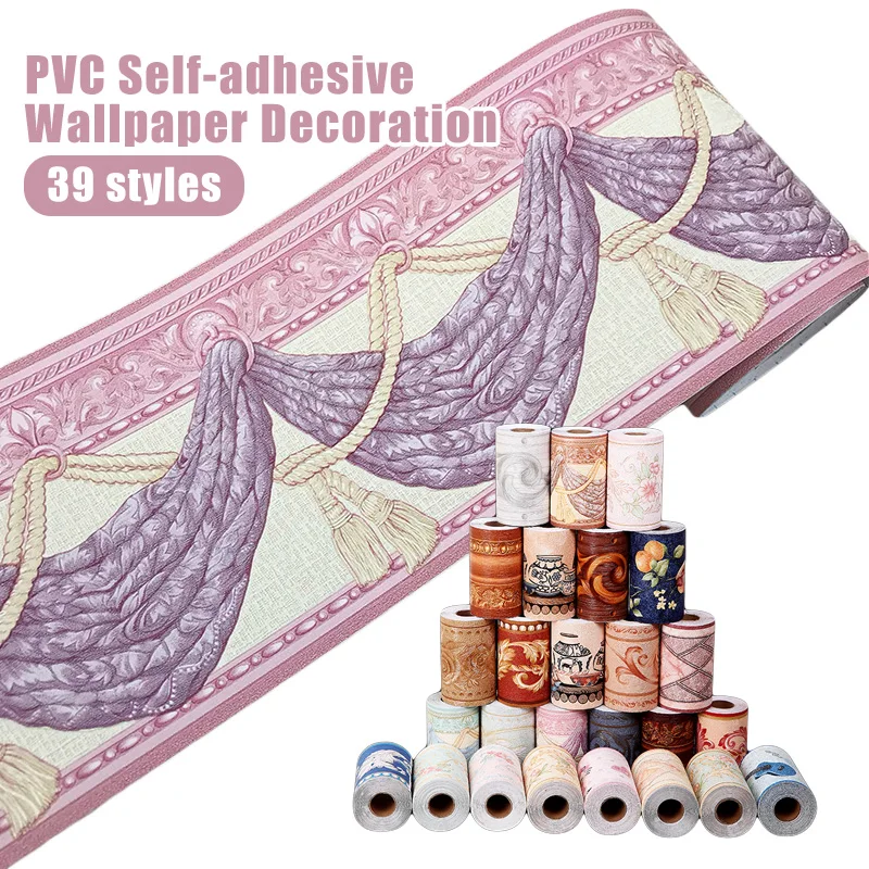 5M PVC Self-Adhesive Baseboard Wall Sticker Floral Skirting Waistline Stickers Waterproof 3D Wall Border Room Bathroom Decor