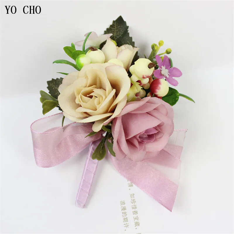 YO CHO Boutonniere Bloem Mannen Broche Pins Wedding Pols Corsage Bloem Bruidsmeisje Armband Corsage Mariage Accessoires