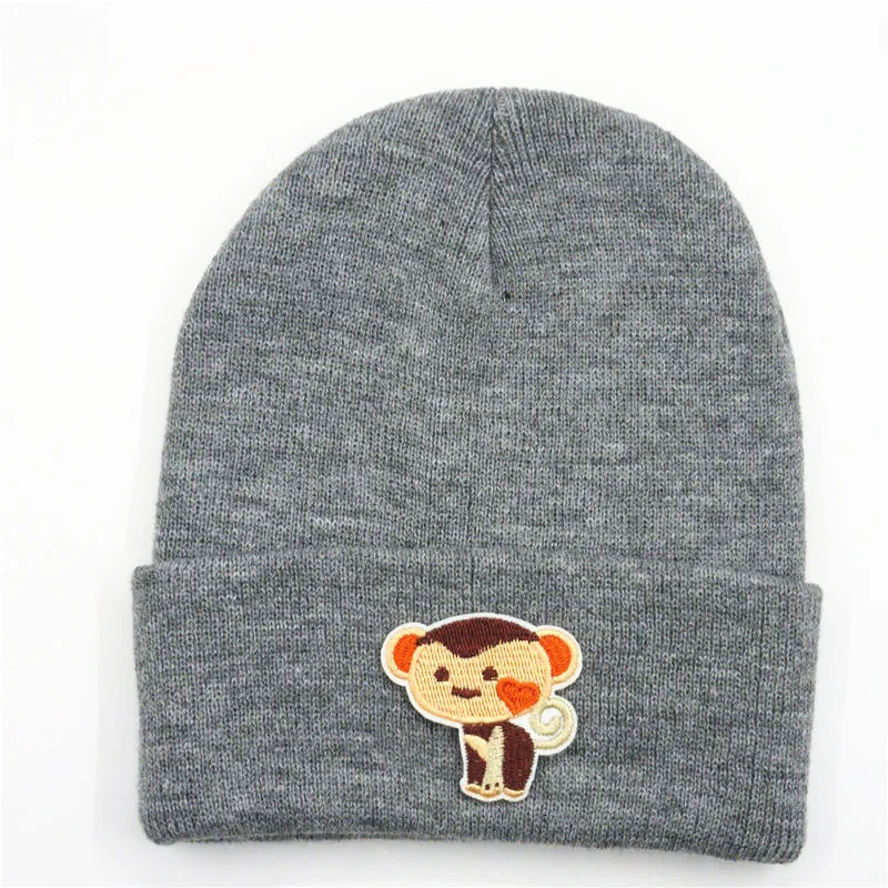 

Cotton Cartoon Monkey Embroidery Thicken Knitted Hat Winter Warm Hat Skullies Cap Beanie Hat for Men and Women 199