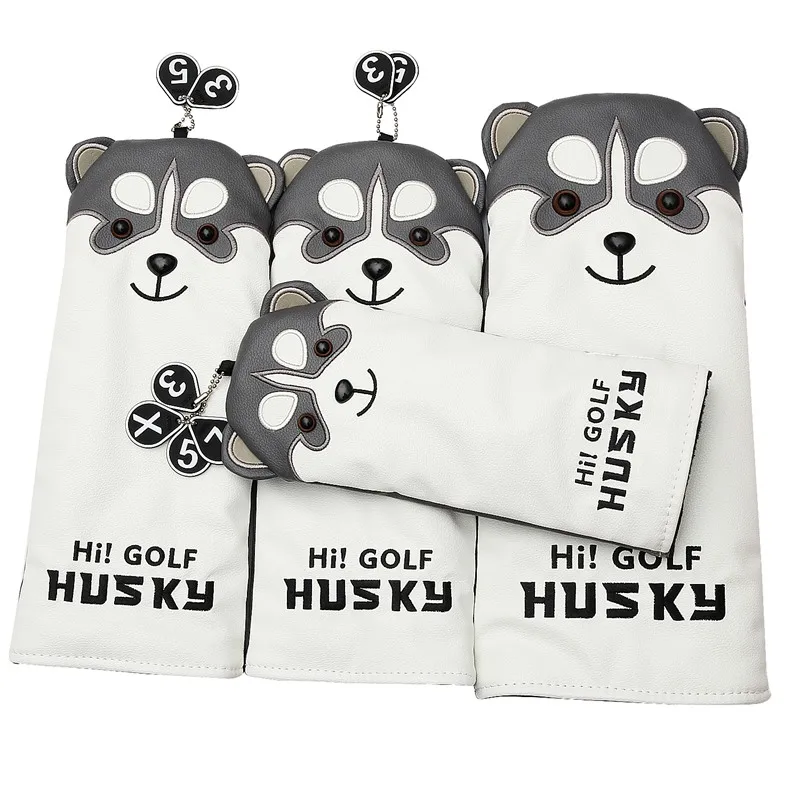 1 pc Husky Golf Driver Head Cover Cartoon Animal #1 #3 #5 #7 Woods PU Leather HeadCover Blade Mallet Putter cover Iron Covers