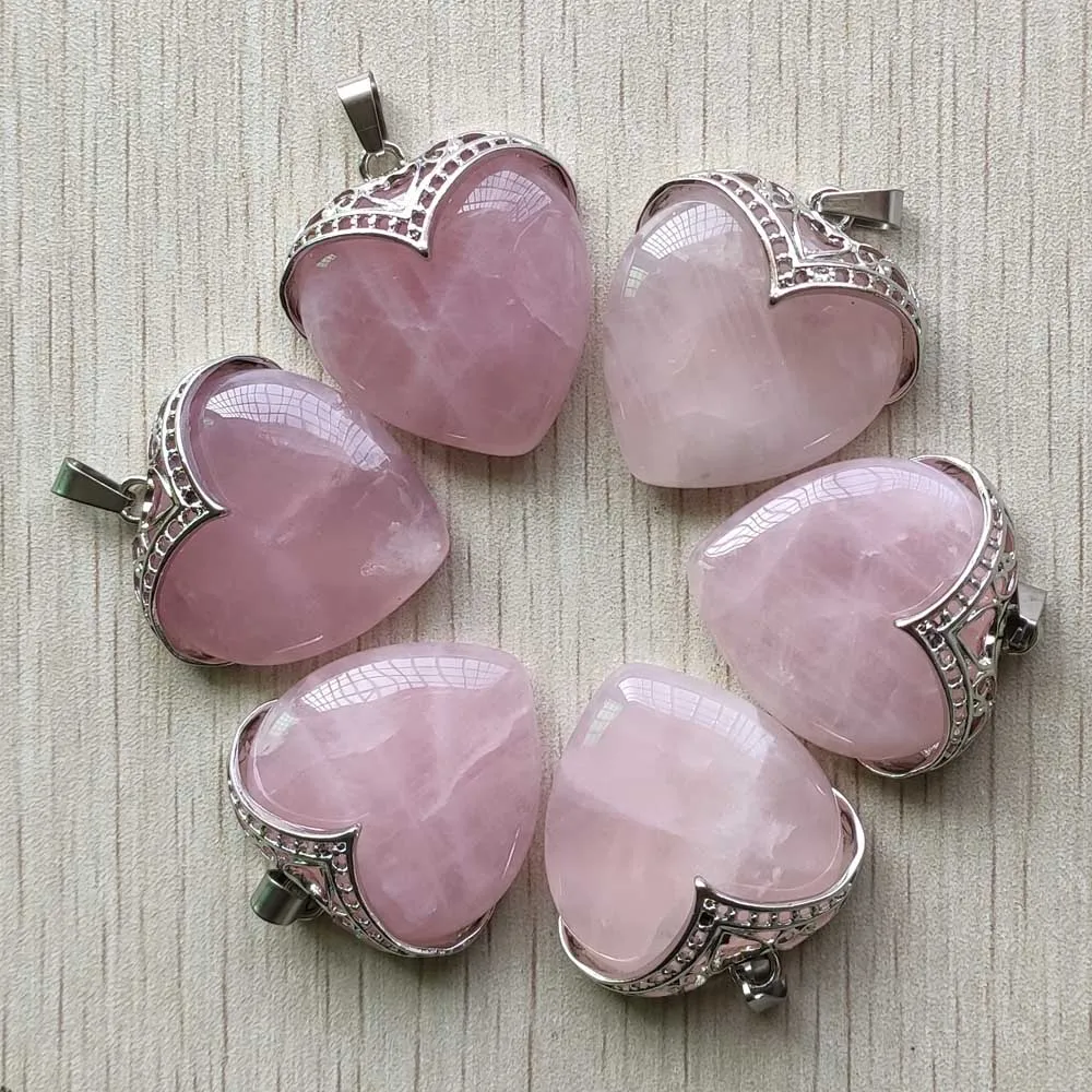 

wholesale 6pcs/lot 2021 New good quality natural quartz stone and alloy heart shape pendants for jewelry making free shipping