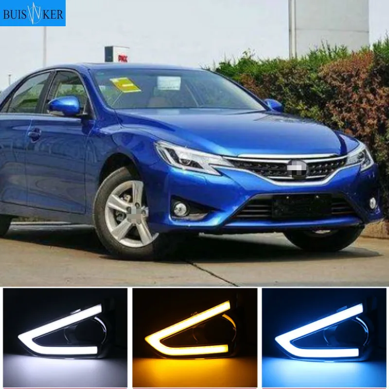 

1Pair LED DRL Daytime Running Light With Turn Signal Fog Lamp DRL For Toyota MARK X REIZ 2013 2014