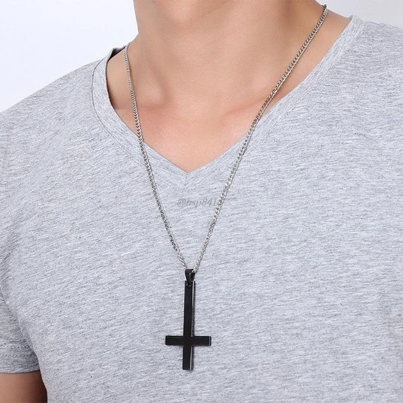 Dainty Stainless Steel Upside Down Cross Necklace Men Holy Inverted Cross Pendant with Chain Fashion Jewelry 3 Colors