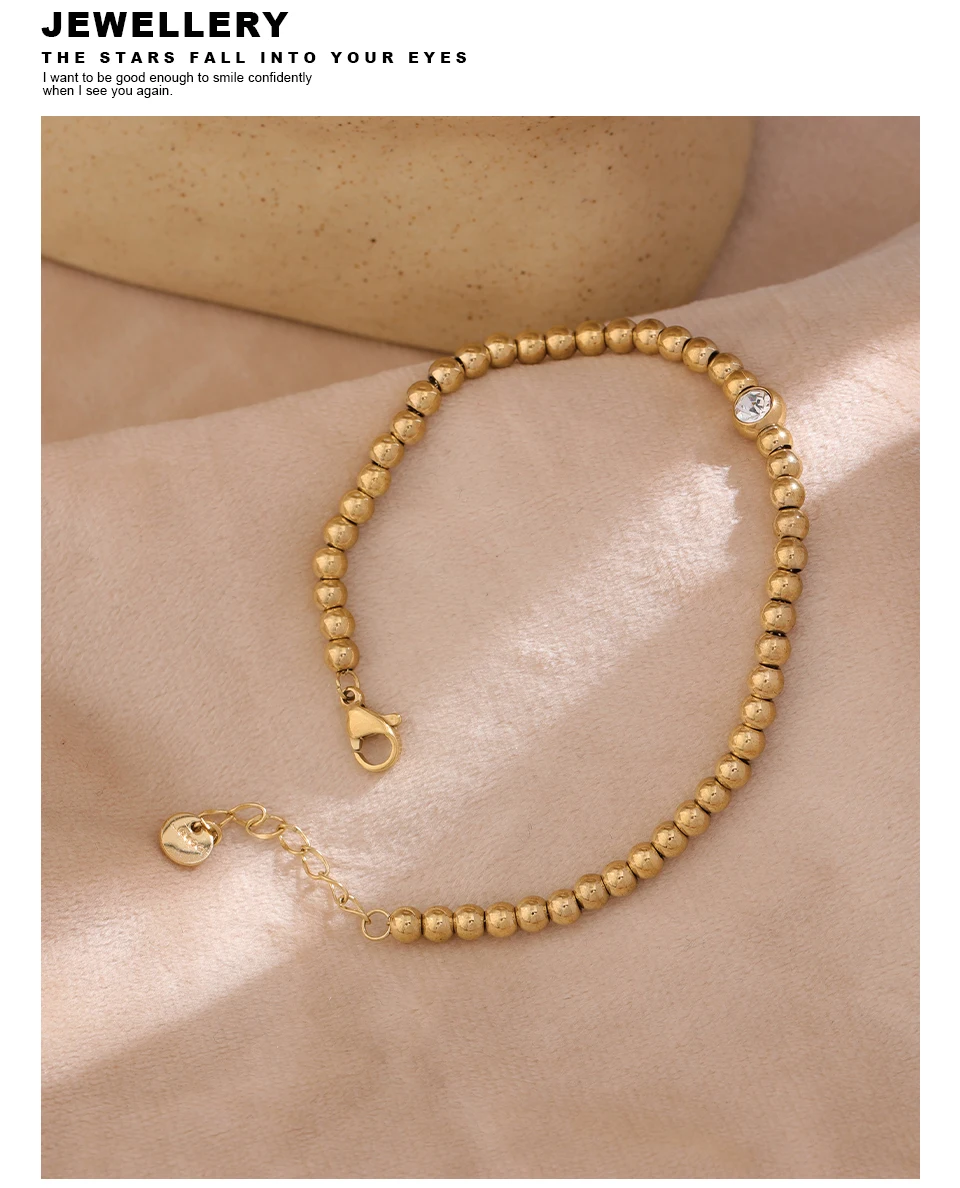 Yhpup Edelstahl-Perlenketten-Armreif, Zirkonia-Schmuck, trendiges goldenes, wasserdichtes Metall-Armband, бра_^ soi – Detail 8