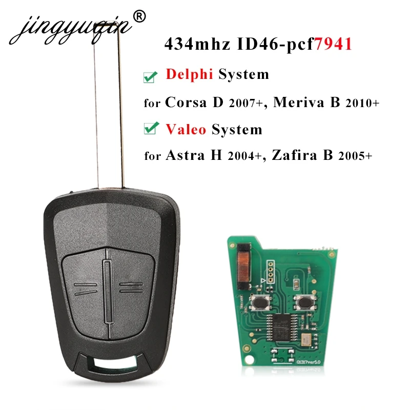 

jingyuqin 433Mhz ID46-pcf7941 Car Remote Key for Opel / Vauxhall Astra H 2004-2009 Zafira B 2005-2013 Corsa D 2007-2012 Meriva B