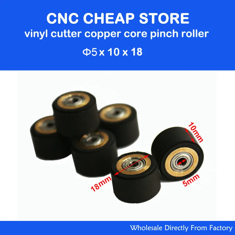 6pcs Summa Mimaki Roland Graphtec Cutting Plotter Vinyl Cutter Pinch Roller Wheel Roll Feed Rubber Copper 5x10x18mm