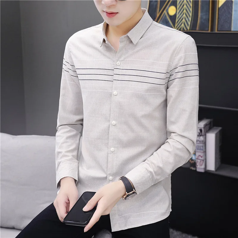 Men's Shirts Simplicity Floral Retro All-match Button Business Lapel Top Casual Slim Fit Handsome High-end Long Sleeve Cardigan