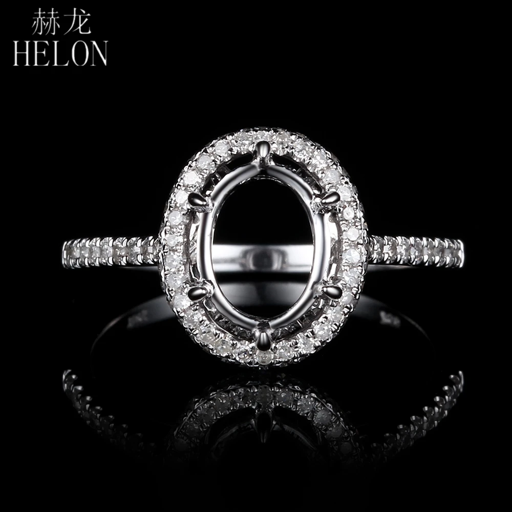 

HELON Oval 9x7mm Solid 14K White Gold Pave 0.5ct Natural Diamond Fine Jewelry Semi Mount Engagement Wedding Diamonds Ring Gift