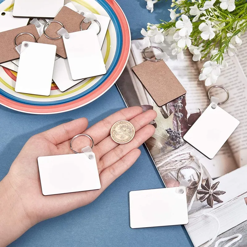 30PCS Sublimation Blank Keychain Heat Transfer MDF DIY Double-Side Printed Keychain