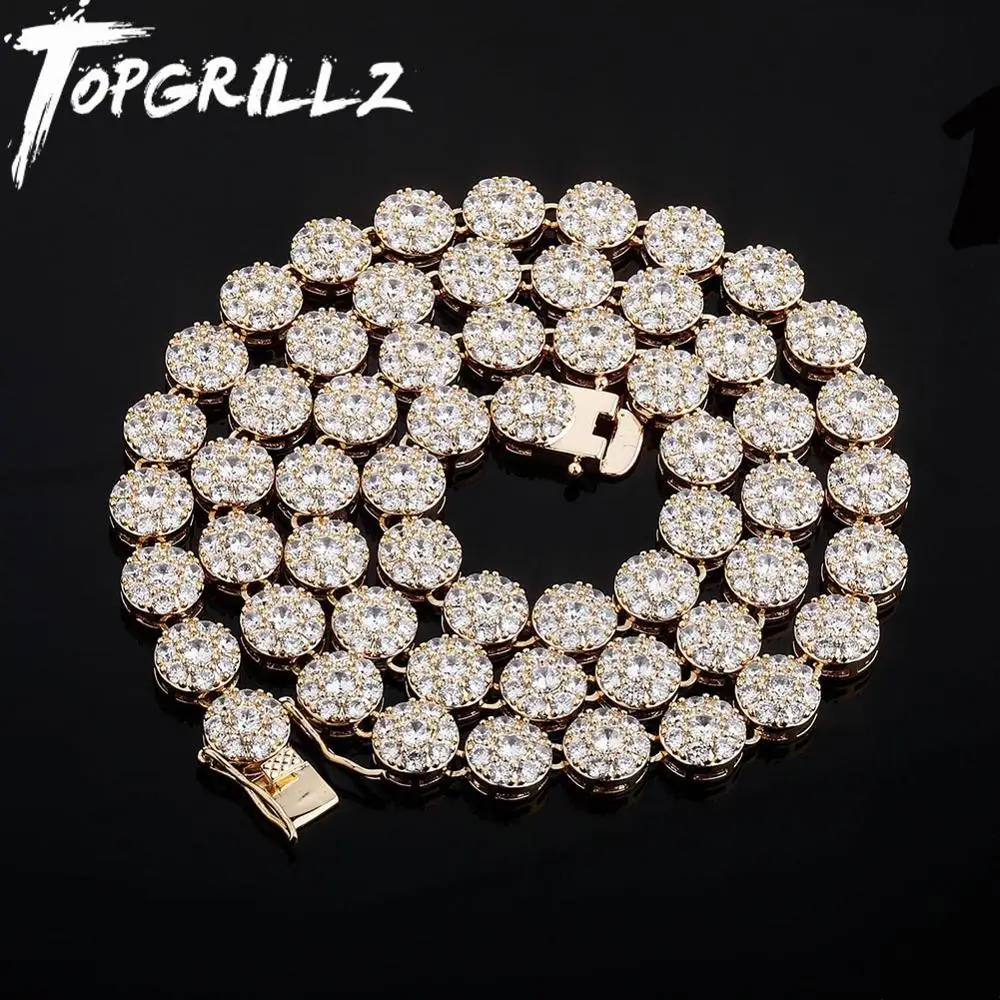 TOPGRILLZ Hip Hop Men And Women Chain Necklace Gold/Silver Color Iced Out Micro Pave Cubic Zircon 10mm Round Necklaces For Gifts