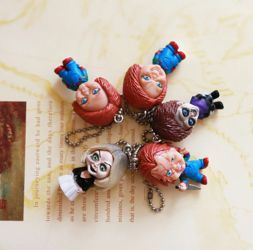 Classic Horror Film Good Guys Child\'s Play Bride of Chucky Chucky Tiffany Lovelly Bag Key Chain Figure Model Toys Gift