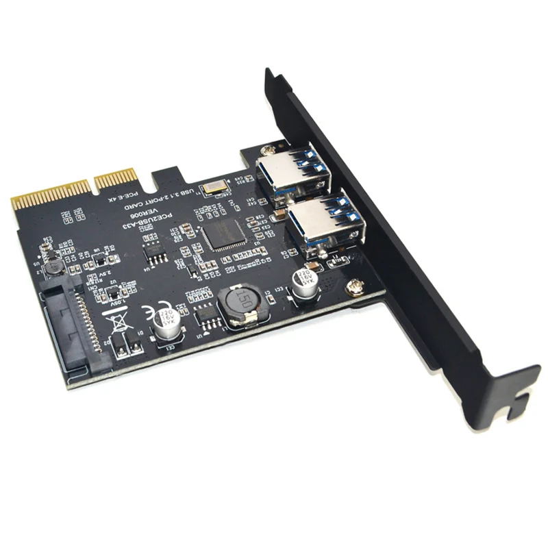 Placas de supervelocidade 10gbps, adaptador usb 3.1 com 2 portas pci-e express 15pin sata conector de energia pcie adaptador asm3142 asusb hub