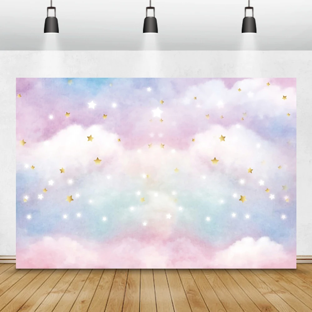 Laeacco Baby Shower Photocall Cloudy Sky Rainbow Stars Moon Children Kids Newborn Backdrops Photography Backgrounds Photo Studio