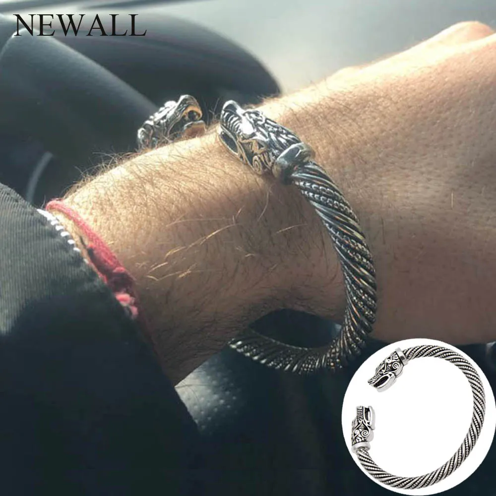 Men Viking Ancient Silver-Plated Fashion Punk Dragon Cuff Bracelet Women Gift Bangle Male Animal Jewelry Dropshipping Wholesale