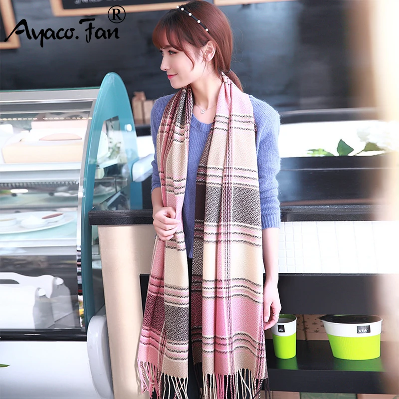 Women\'s 2022 Winter New Plaid Women Scarves Tippet Wraps Ladies Scarf Classic Tassels Solid Warm Neckerchief Shawls Men femme