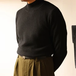 Red Tornado Mock Neck Merino Wool Sweater Winter Men Knitted Pullover Solid Color