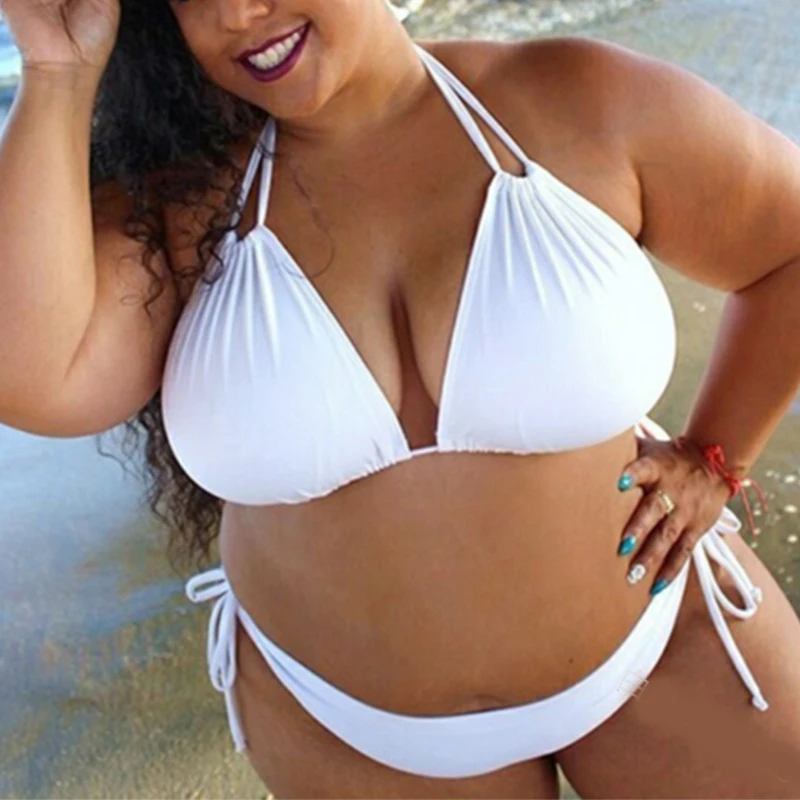 Vrouwen Badmode Plus Size Bandage Bikini Set Solid Bh Bikini Split Grote Size Body Badpak Beachwear Brazilië Bikini # een