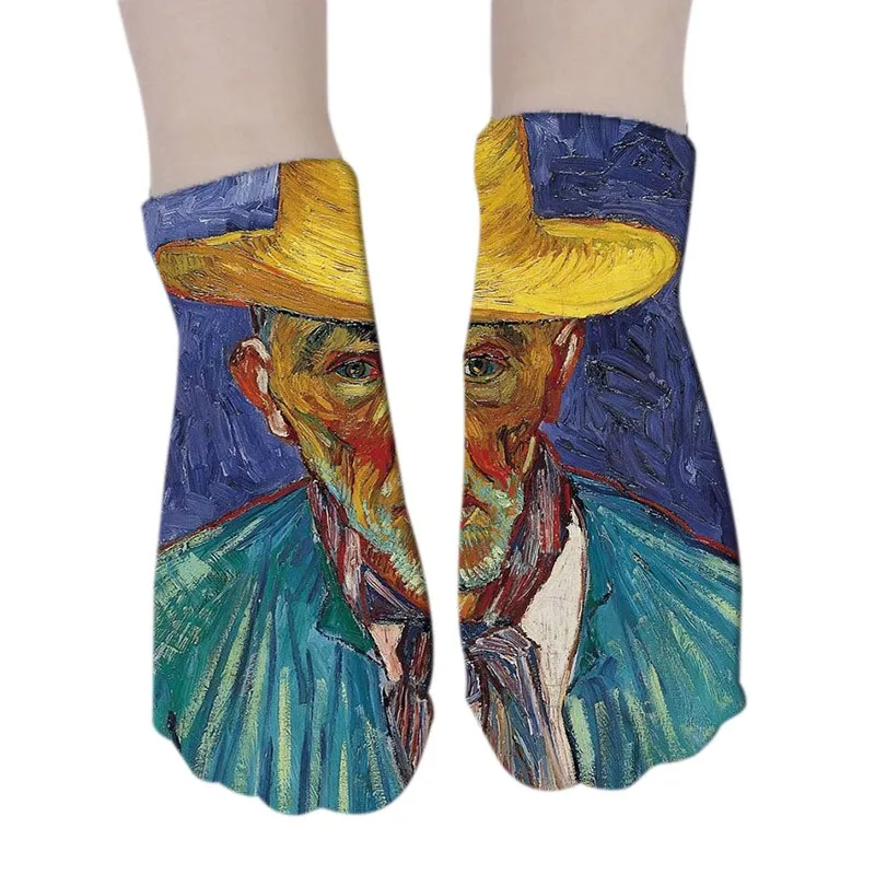 Van Gogh Sunflower Printed Art Socks Unisex Retro Famous Painting Starry Night Cotton Socks Funny Low Ankle Socks for Female