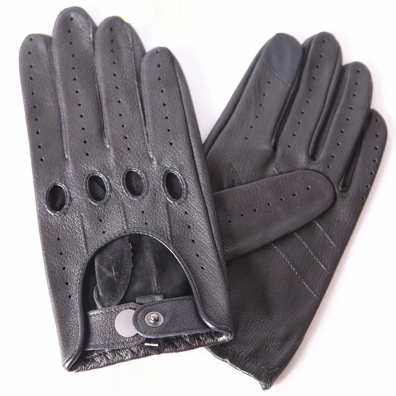 Men Leather Gloves Classic Black Breathable Full Finger Imitation Deerskin Driving Gloves Male Unlined M-XL M061