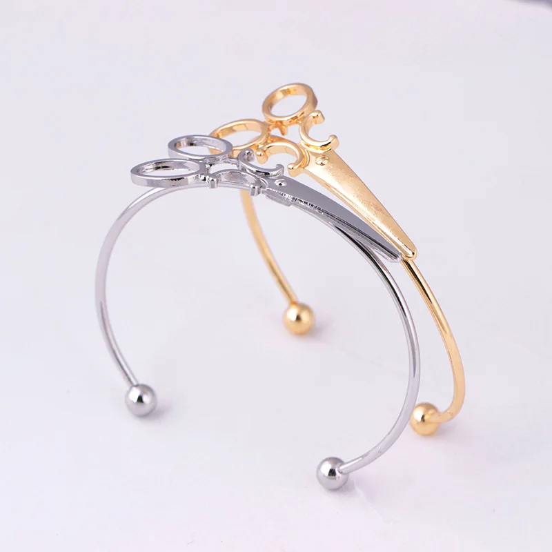 Creative Charm Bracelet Bangle Personality Scissors Shape Design Simple Open Bracelet Adjustable Women Statement Jewelry Gift