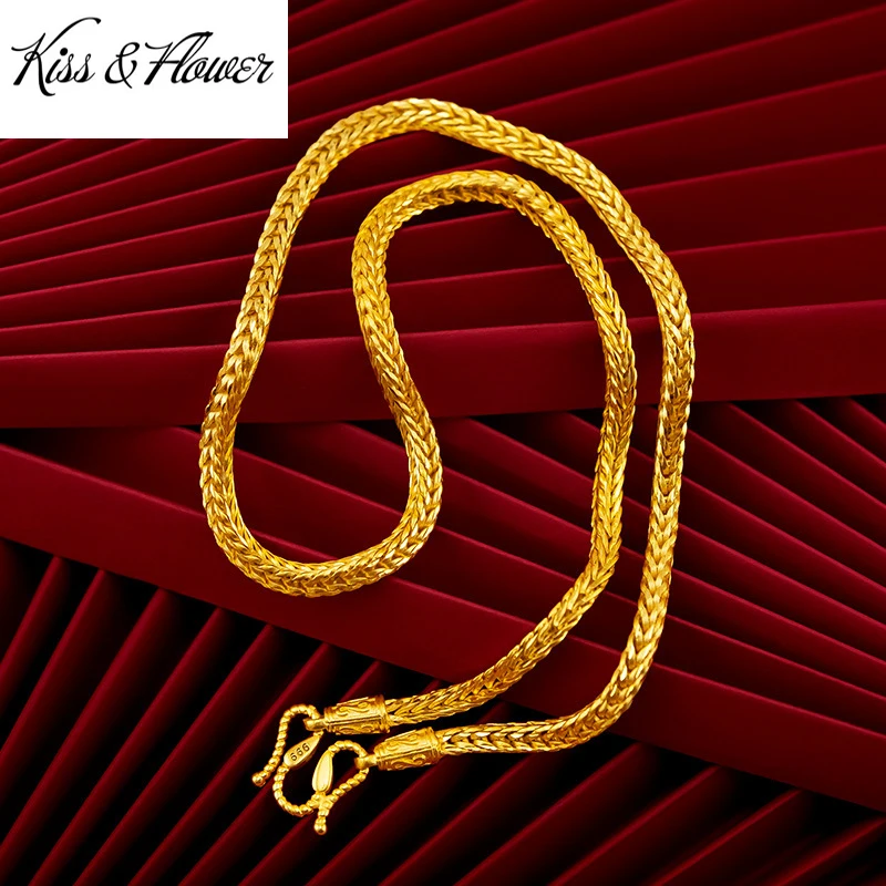 

KISS&FLOWER 24KT Yellow Gold Necklace For Men 60cm Snake Bone Chain Necklace Fine Jewelries Wholesale Wedding Party Gift NK06