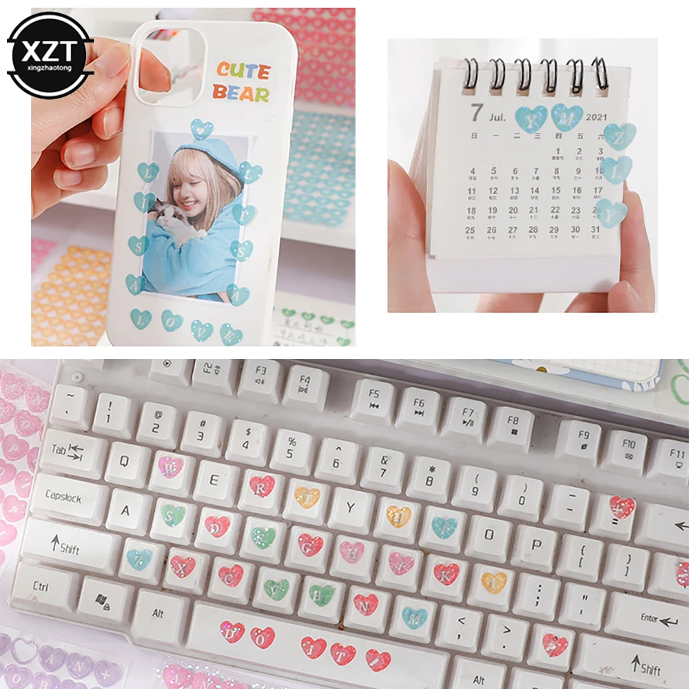 Yeni kalp şeklinde Kawaii lazer Bling mektup hediye alfabe çıkartmalar paketi renkli kendinden yapışkanlı Scrapbooking DIY kırtasiye için