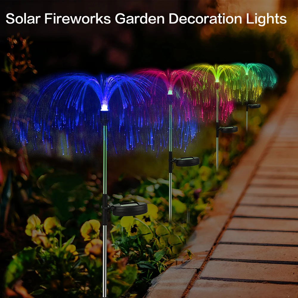 

Outdoor Waterproof Garden/Yard Decoration Color Changing Jellyfish Shaped Fireworks Solar Optical Fiber LED Lamp Lights