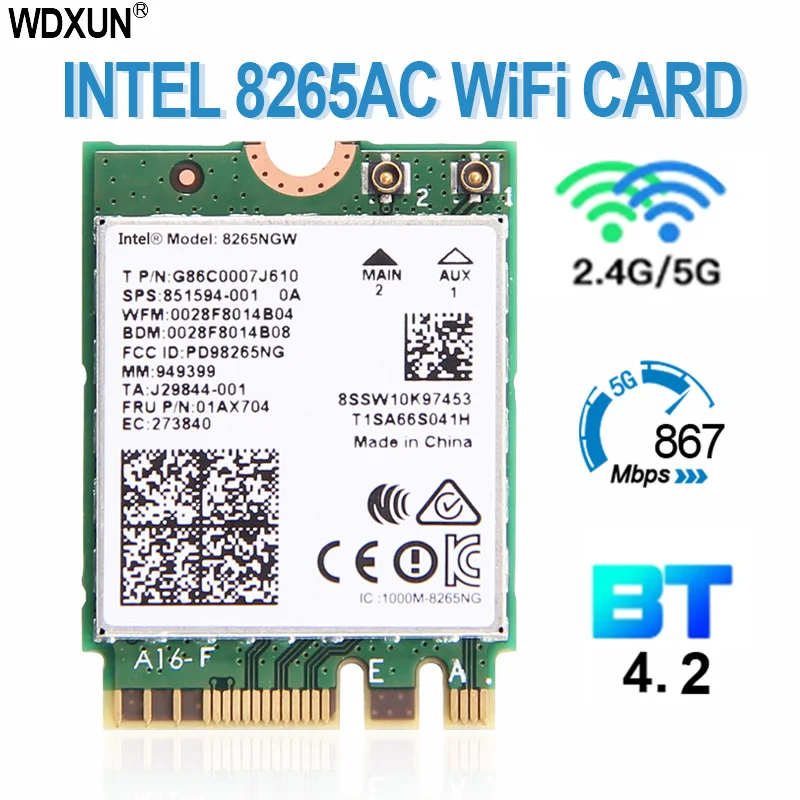 Dual Band 2.4G/5G Hz Wi Fi Bluetooth Wlan untuk Intel 8265ngw Nirkabel-Ac 8265 Ngff 802.11ac 867 mbps 2X2 MU-MIMO Wifi Bt 4.2 Kartu