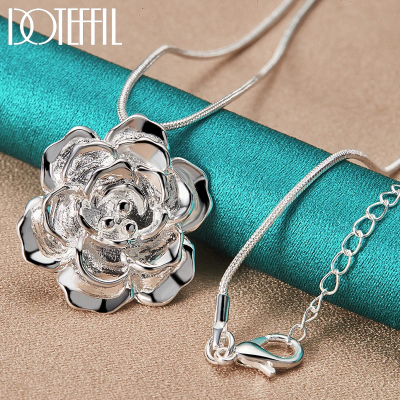 DOTEFFIL 925 Sterling Silver Flower Pendant Necklace 16-30 Inch Snake Chain For Woman Fashion Wedding Party Charm Jewelry