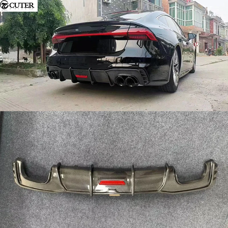 A7 C8 Carbon Fiber Frp Rear Bumper Lip Diffuser with Led Lights for Audi A7 S7 Car Body Kit 2019