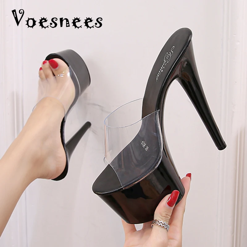 

Outside Slippers Women Shoes Summer 2021 New Clear PVC Slipper Super High Heels 17cm Platform Sexy Slippers Big size 35-43 Fema