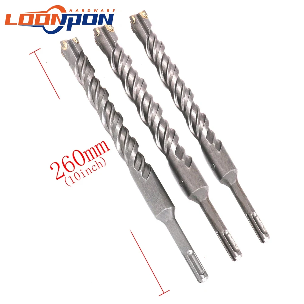 전기 해머 드릴 비트 260mm 20/22/25mm 크로스 타입 텅스텐 강철 합금 SDS 플러스, 벽돌 콘크리트 암석 1 개
