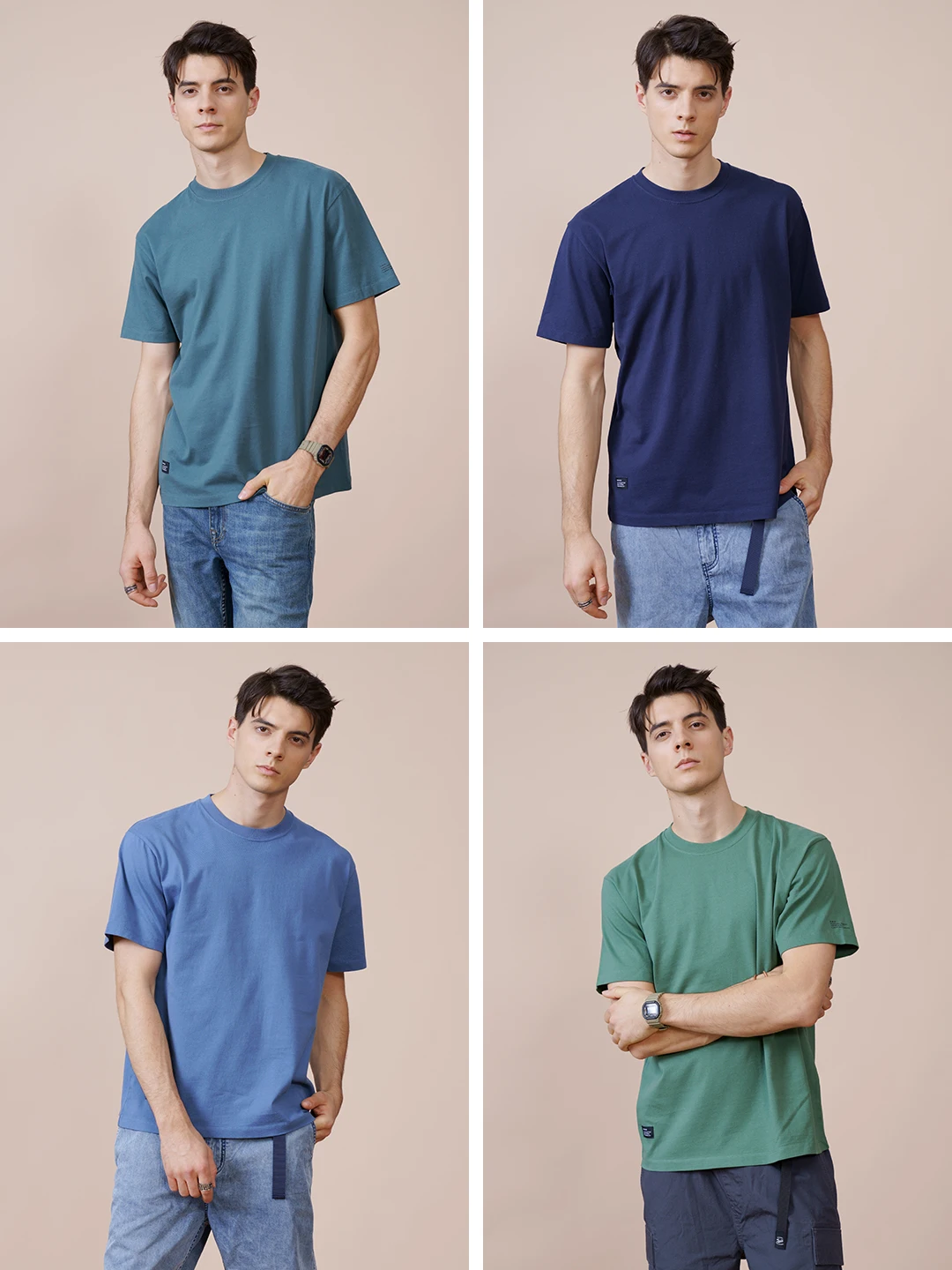 SIMWOOD 2023 Summer New 250g 100% Cotton Fabric T-shirt Men High Quality Solid Color Drop Sleeve Loose Tshirts Oversize Tops