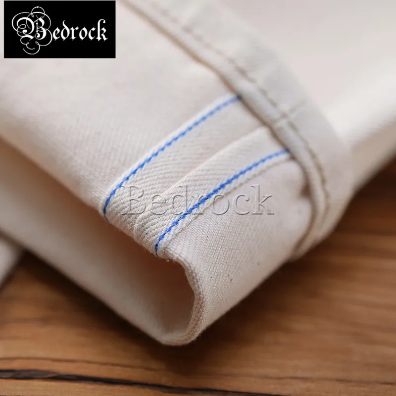 MBBCAR 12oz embryo cloth cotton shell white jeans vintage yellowish straight jeans cattle jeans wash raw denim jeans 7344