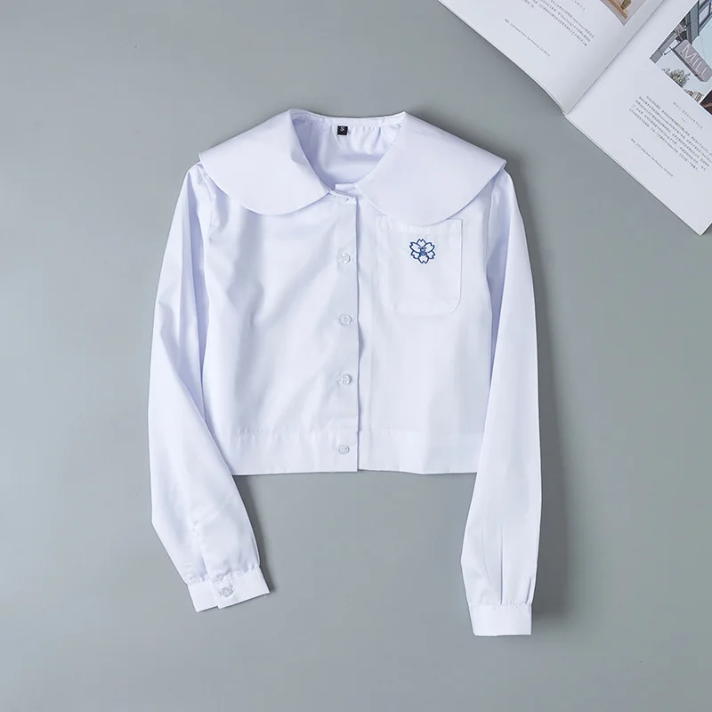 Japanse Student School Uniformen Lange Mouwen Leuke Wit Shirt Voor Meisjes Pocket Borduurwerk School Jurk Jk Matrozenpakje Top Vrouwen