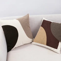 Abstract Block Cushion Cover 45x45cm Beige Coffee Brown Neutral Art Desecration Pillow Cover Handmade knot Cotton for Sofa Bed C