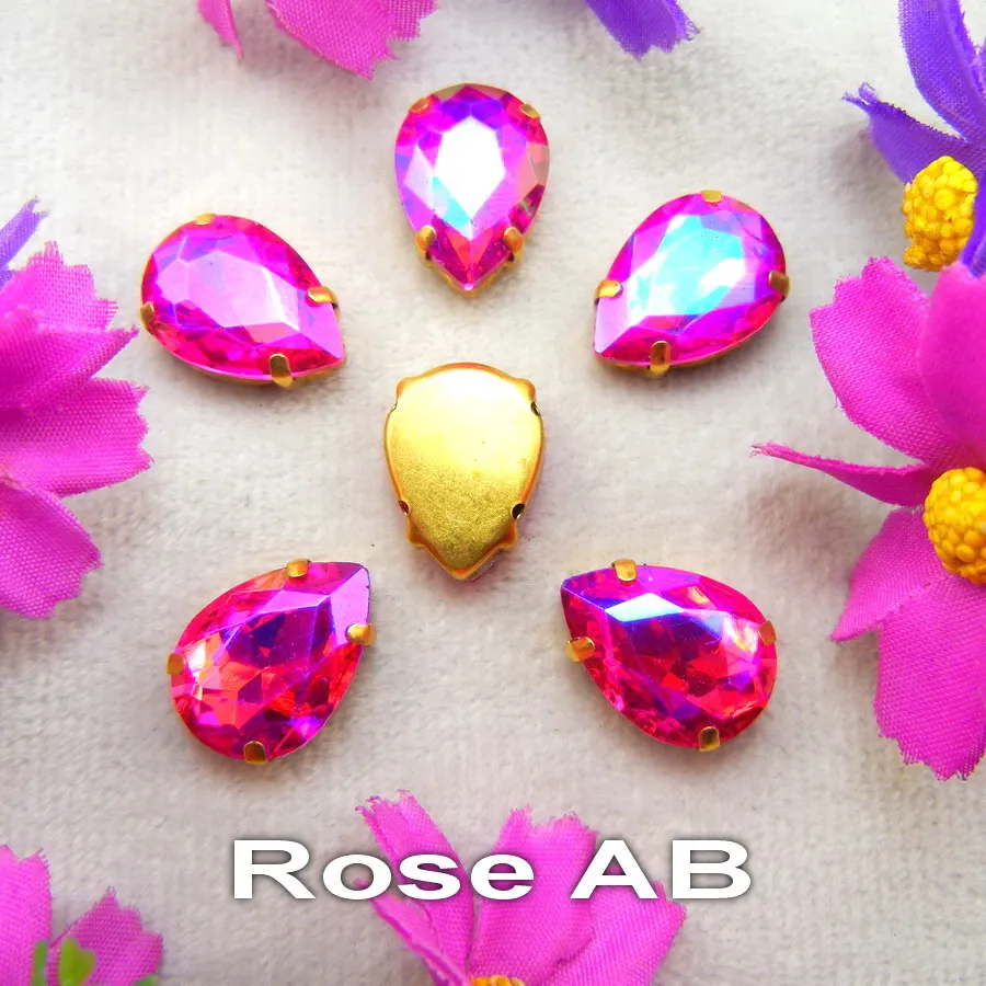 AB Colors 7 Größen Goldene Krallenfassungen Tropfenförmige Glas-Kristall-Applikationen zum Aufnähen, Strass-Perlen, Kleidungsapplikationen, DIY-Verzierung – Detail 9