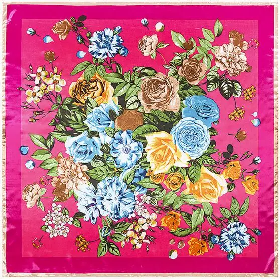 Bufanda de seda de 90x90cm para mujer, Foulard de diseño de flores hermosas, chal de satén suave, pañuelo cuadrado para el cuello